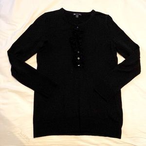 Gap Sweater Button Halfway Ruffle Front Black Size Medium